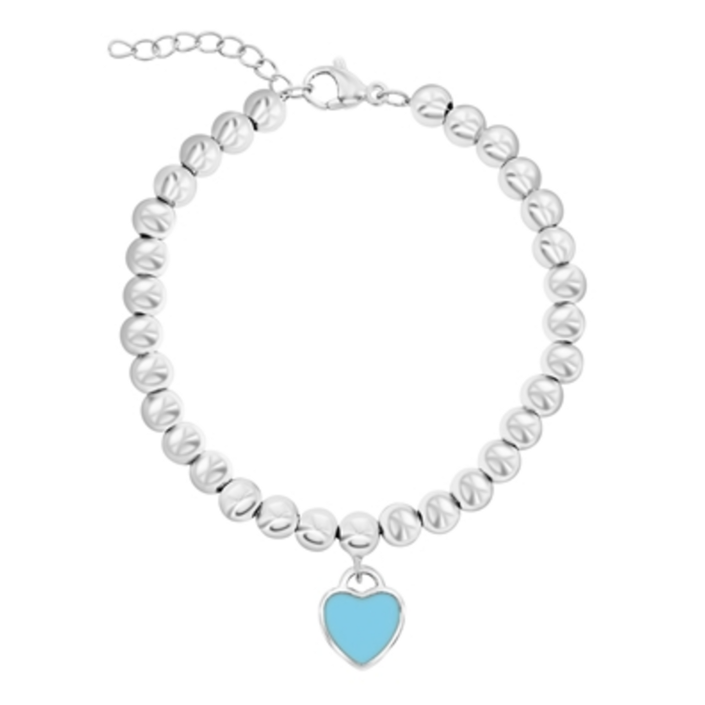 BEADED HEART BRACELET, BLUE, 7"