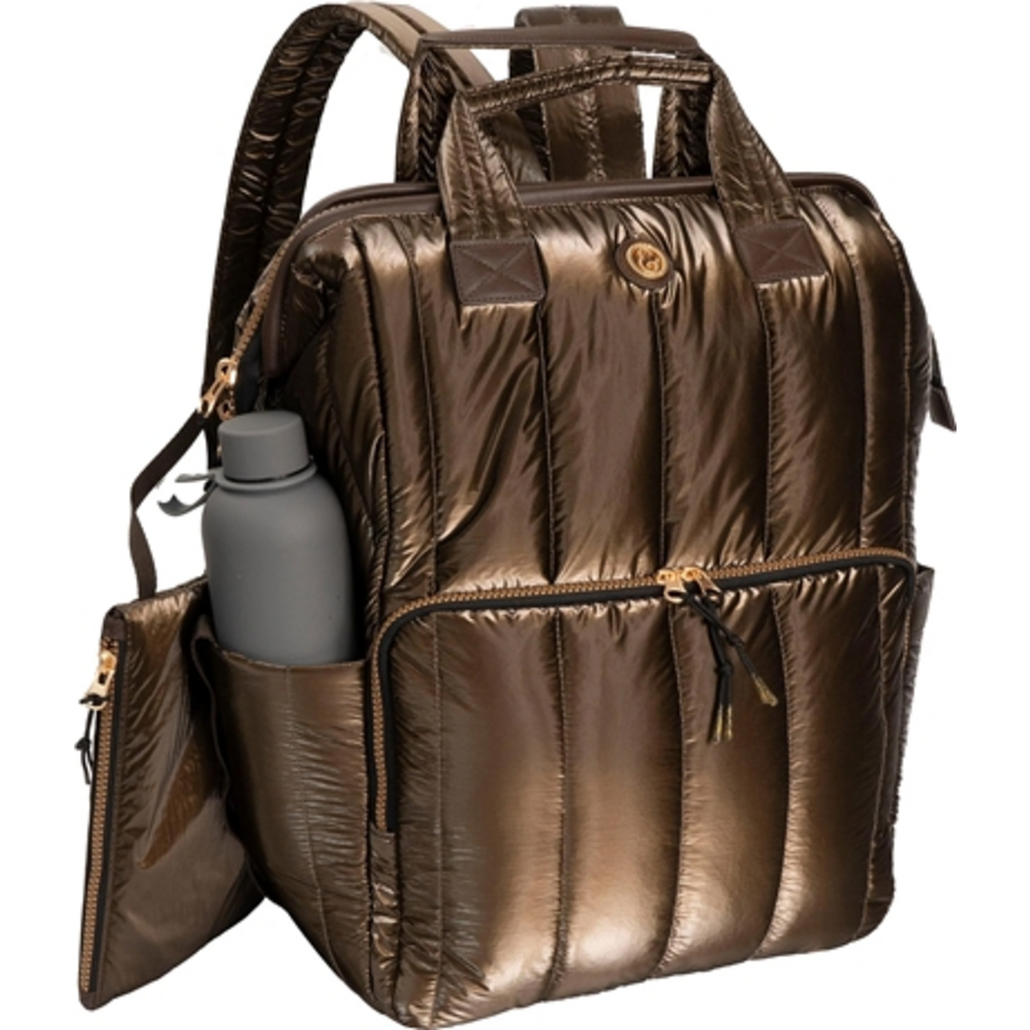 METALLIC QUILTED BACKPACK, CHOCOLATE, 18"