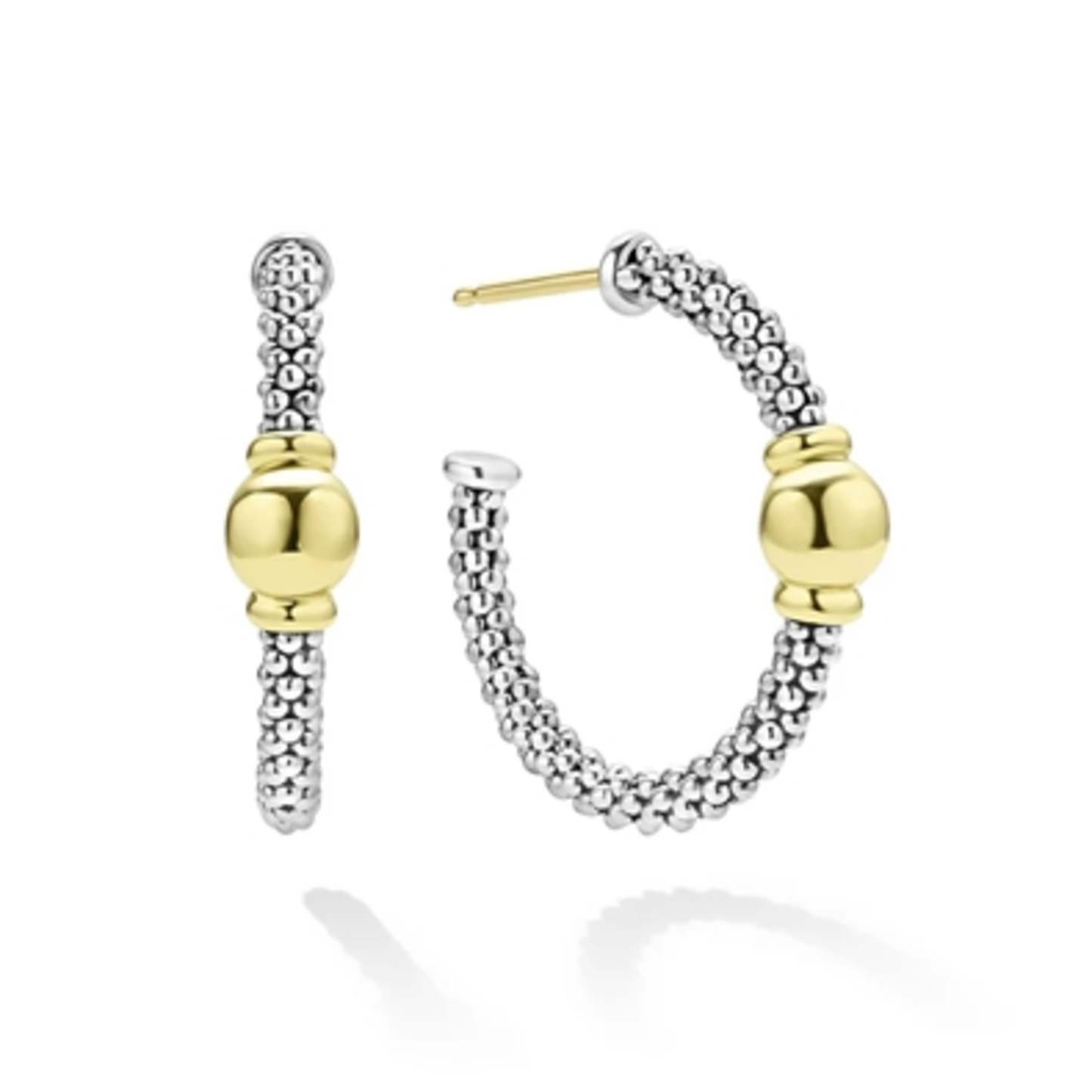 TWO-TONE STATION HOOP EARRINGS, 25MM X 5MM