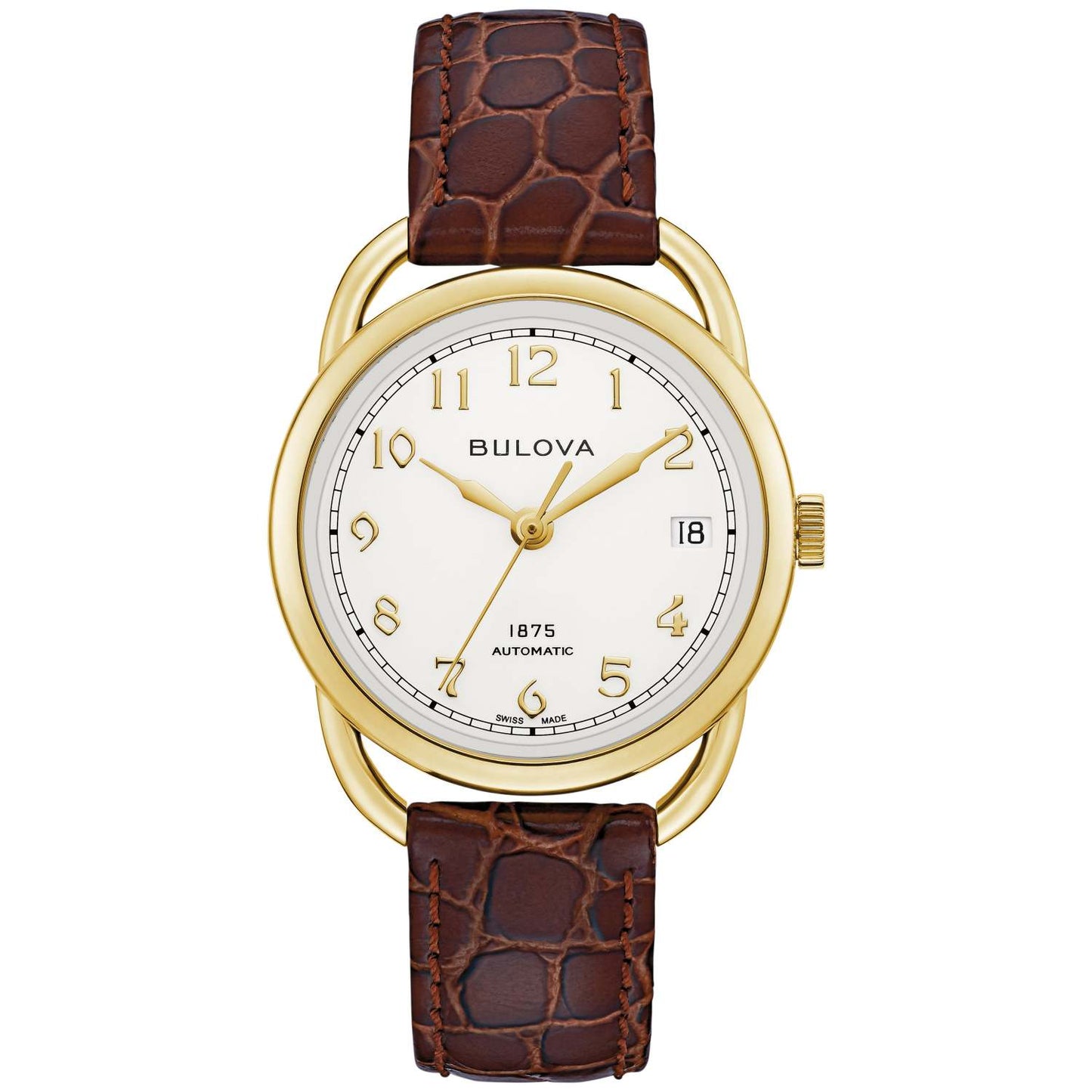 LADIES' COMMODORE AUTOMATIC BROWN LEATHER STRAP WATCH, IVORY DIAL
