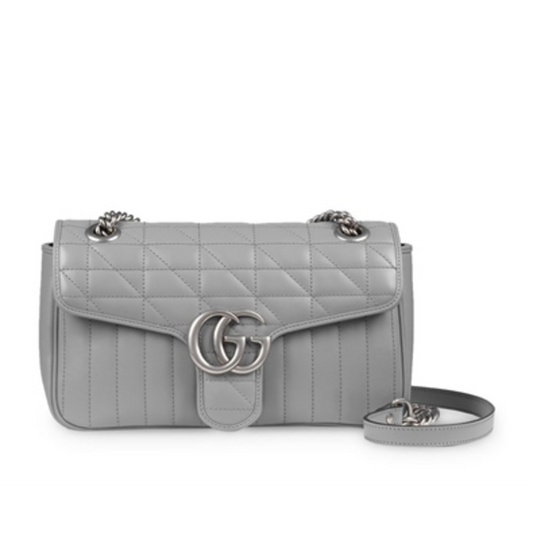 GG MARMONT MATELASSÉ SMALL SHOULDER BAG, GREY/SILVER, 10X6X3