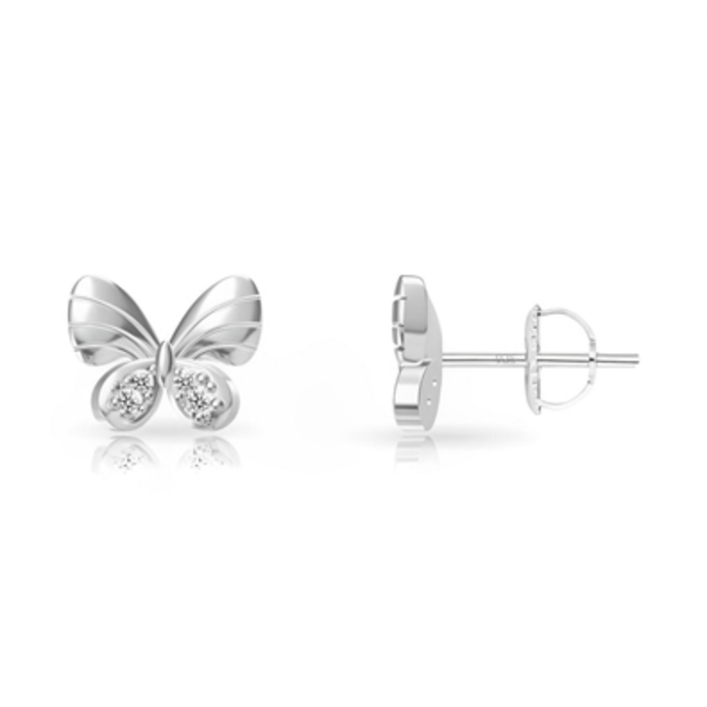 STERLING SILVER BUTTERFLY EARRINGS, SILVER, 8MM
