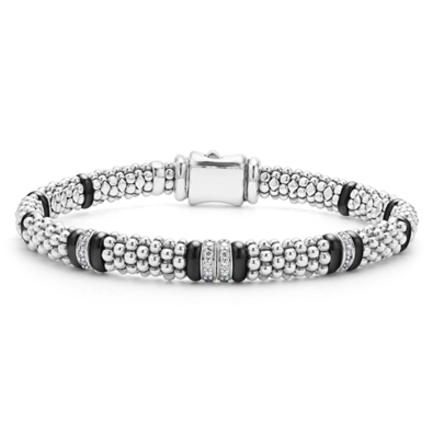 FOUR STATION DIAMOND CAVIAR BRACELET, BLACK, 7