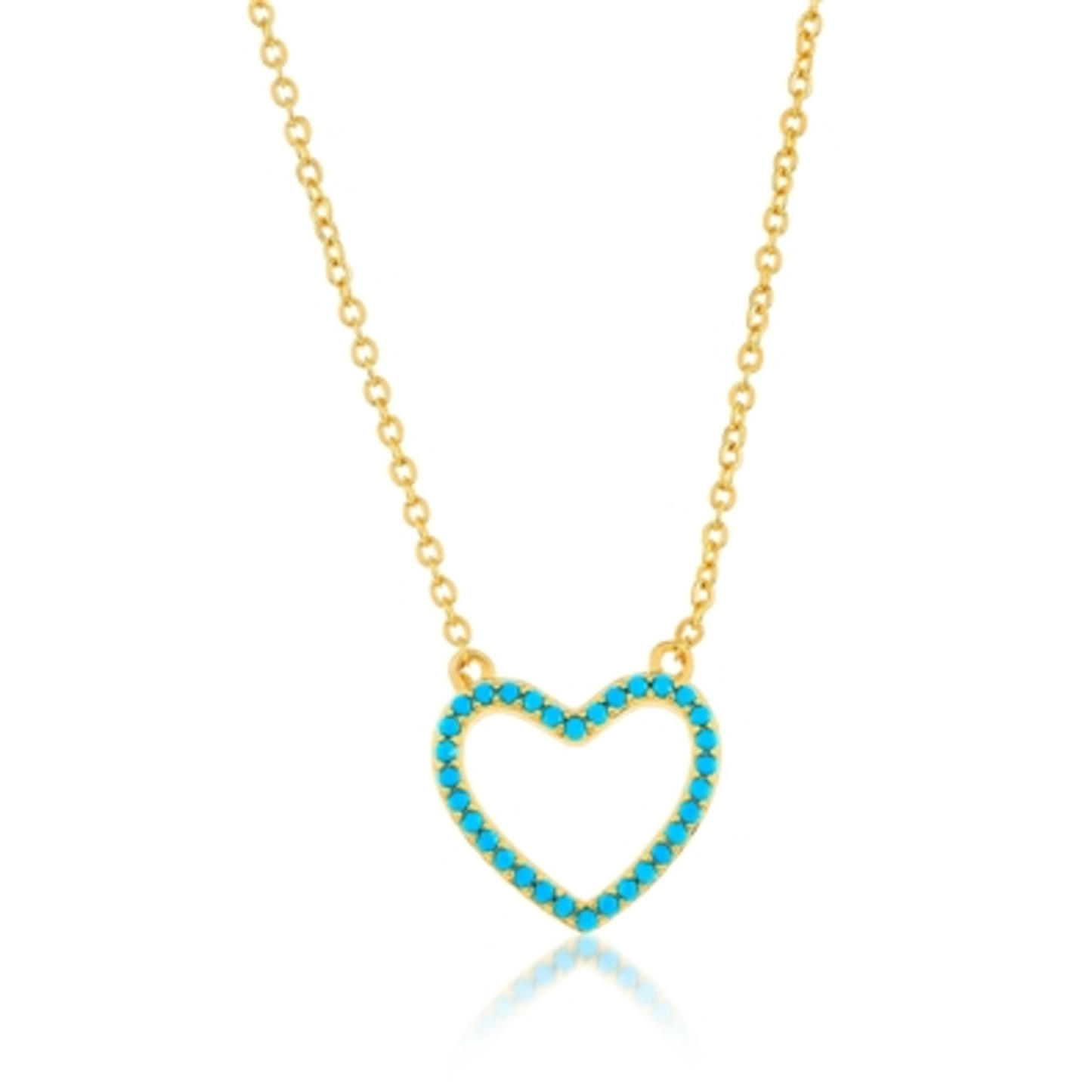 TURQUOISE HEART NECKLACE, GOLD, 14MM
