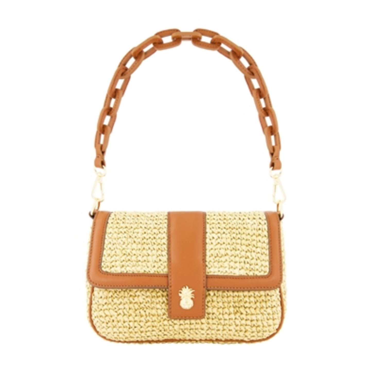 RAFFIA FLAP BAG W/ DOUBLE LEATHER STRAP, MULTI, 6.5"