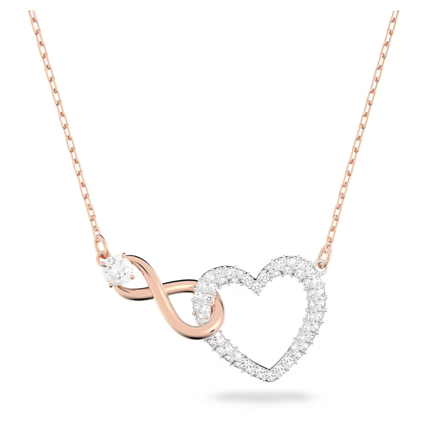 SWAROVSKI HYPERBOLA NECKLACE INFINITY AND HEART, WHITE, MIXED METAL FINISH