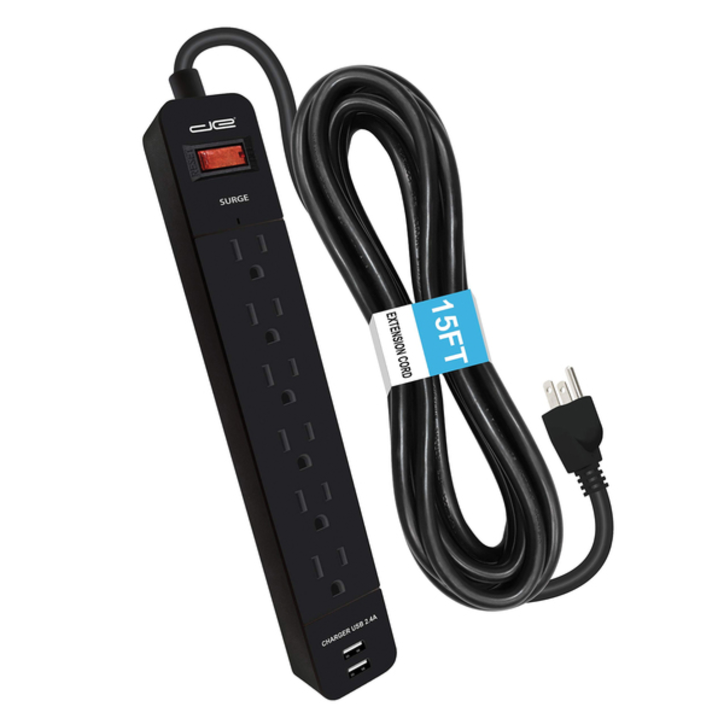 15FT 2USB SRG PT STRP BLK