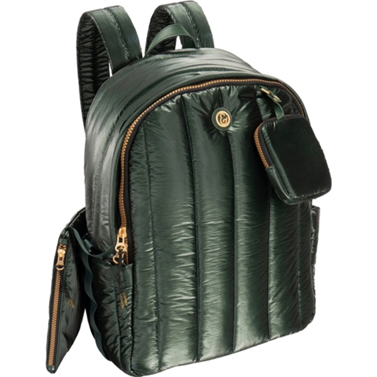 METALLIC QUILTED BACKPACK, EMERALD, 18"