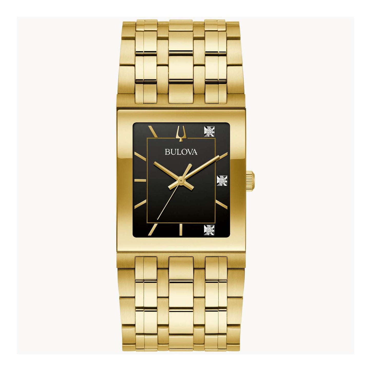 MENS MARC ANTHONY QUADRA GOLD-TONE STAINLESS STEEL RECTANGULAR WATCH BLACK DIAL