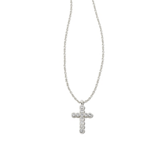 CROSS CRYSTAL PENDANT NECKLACE, SILVER WHITE CRYSTAL