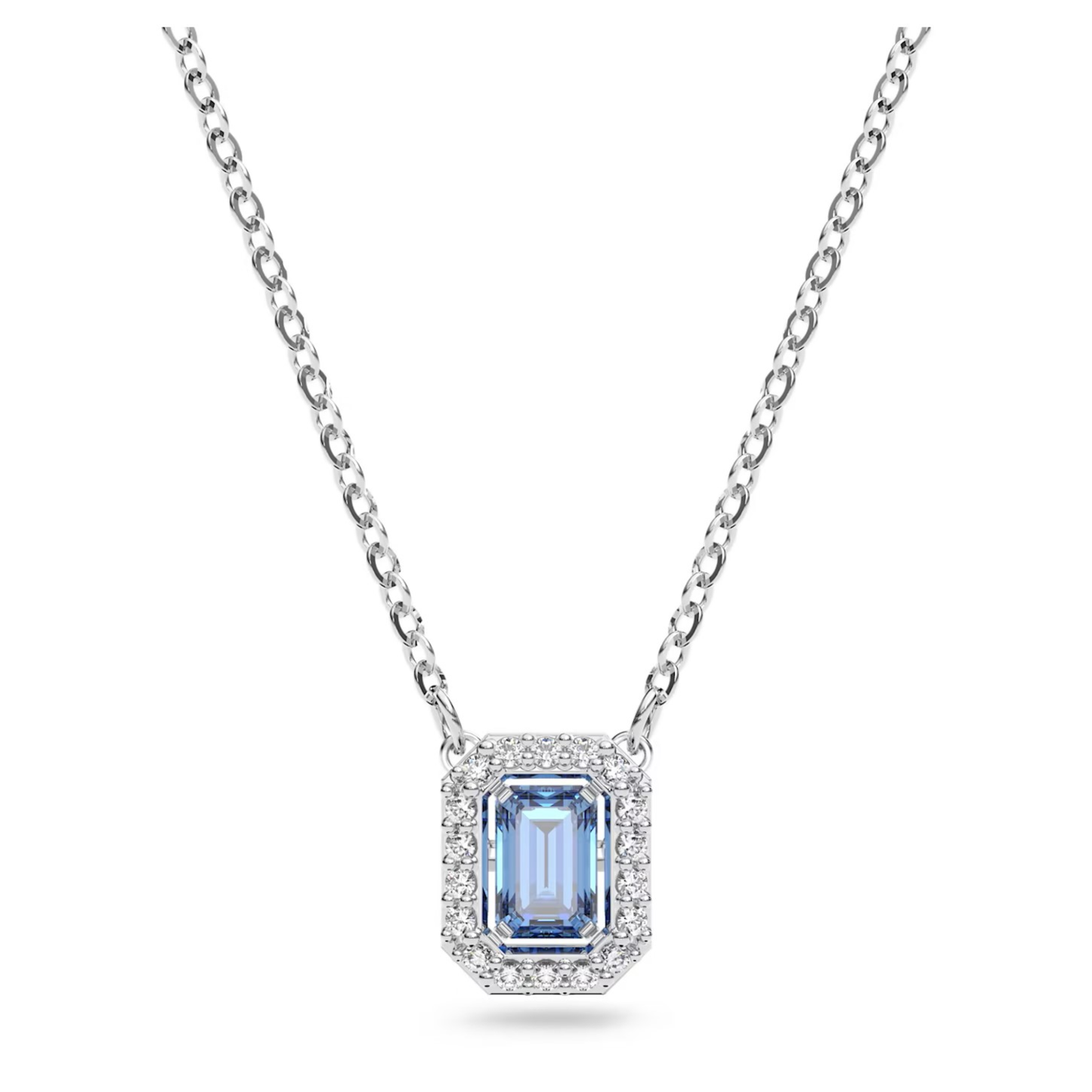 SWAROVSKI UNA NECKLACE OCTAGON CUT, BLUE, RHODIUM PLATED