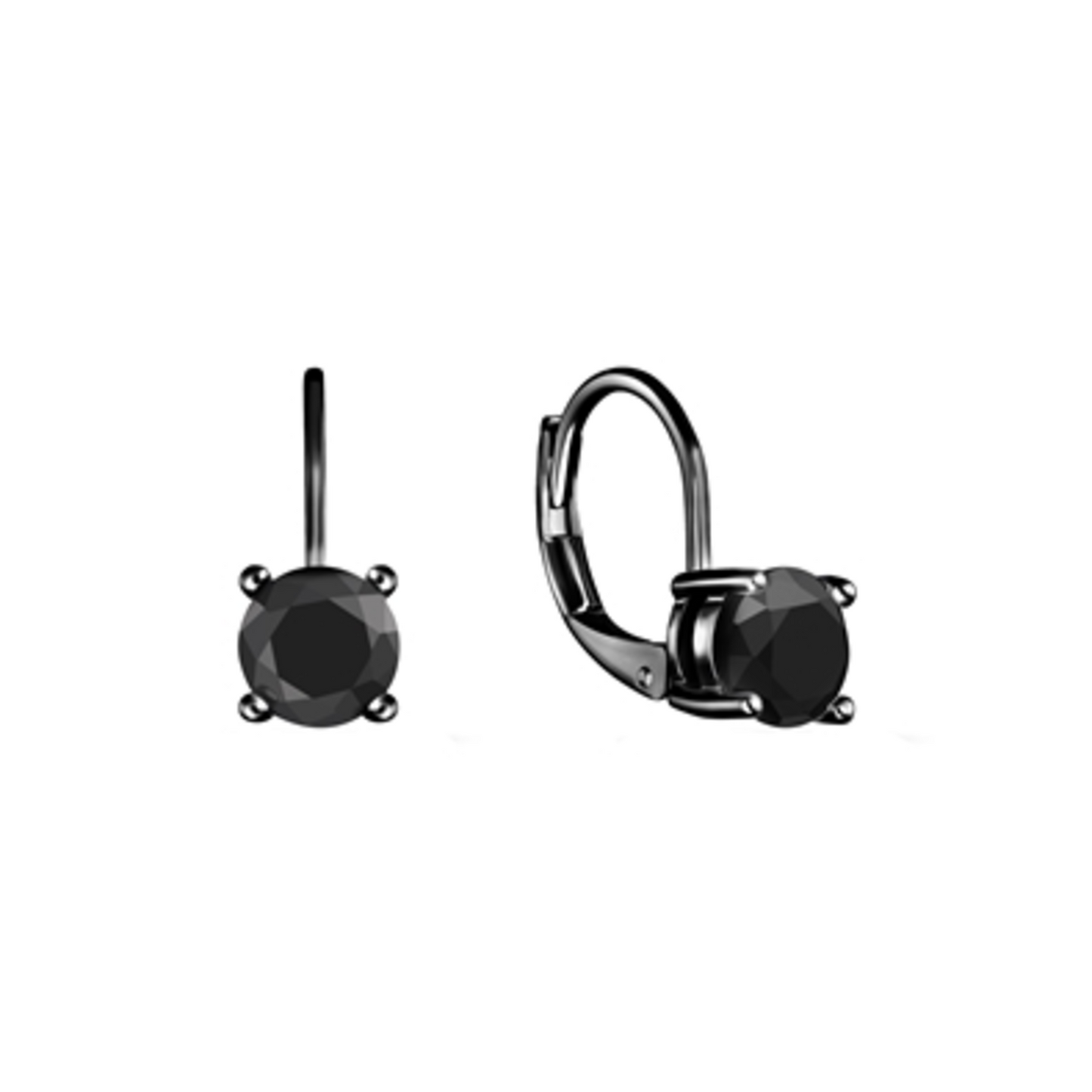 BLACK RHODIUM LEVER BACK EARRINGS, SILVER, 6MM