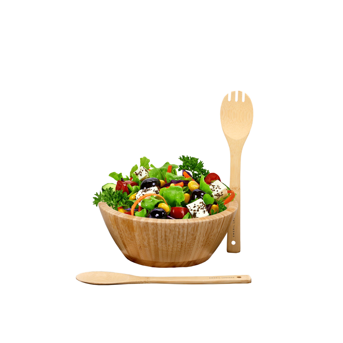 EMERIL LAGASSE 3PC LARGE SALAD BOWL WITH SPOON & FORK