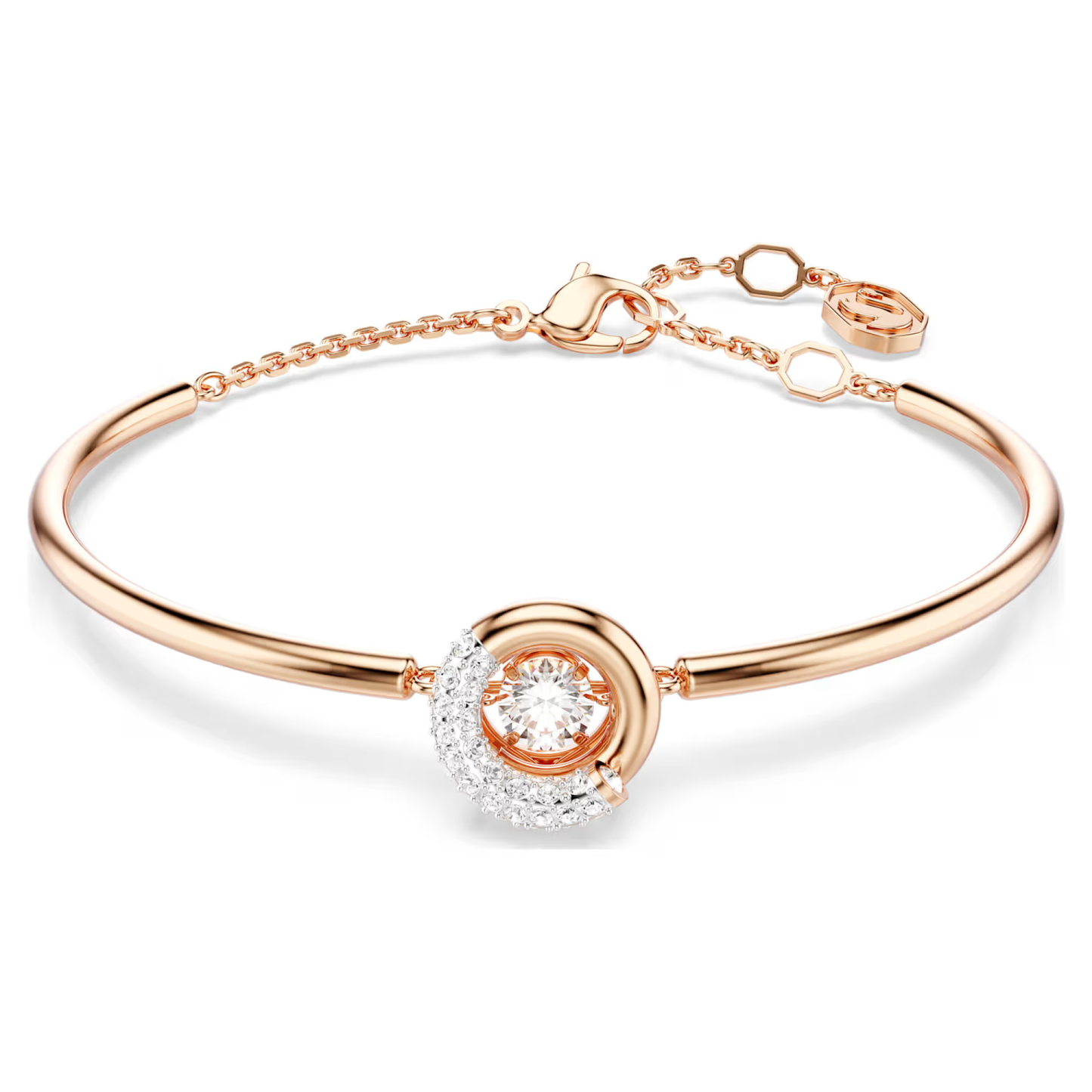 SWAROVSKI DEXTERA BANGLE, ROUND CUT, WHITE, ROSE GOLD-TONE PLATED