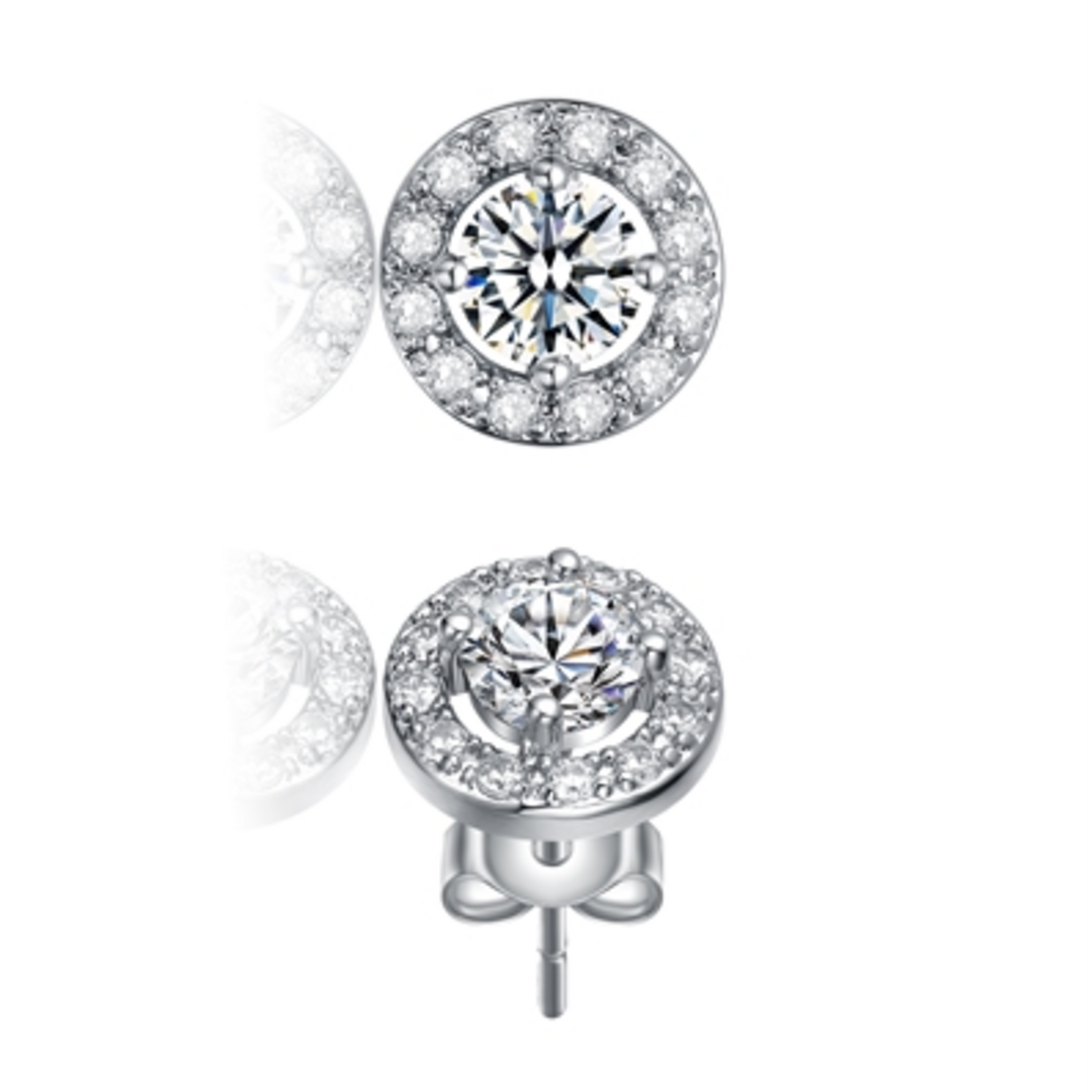 RHODIUM CZ CLASSIC STUD EARRINGS, CLEAR