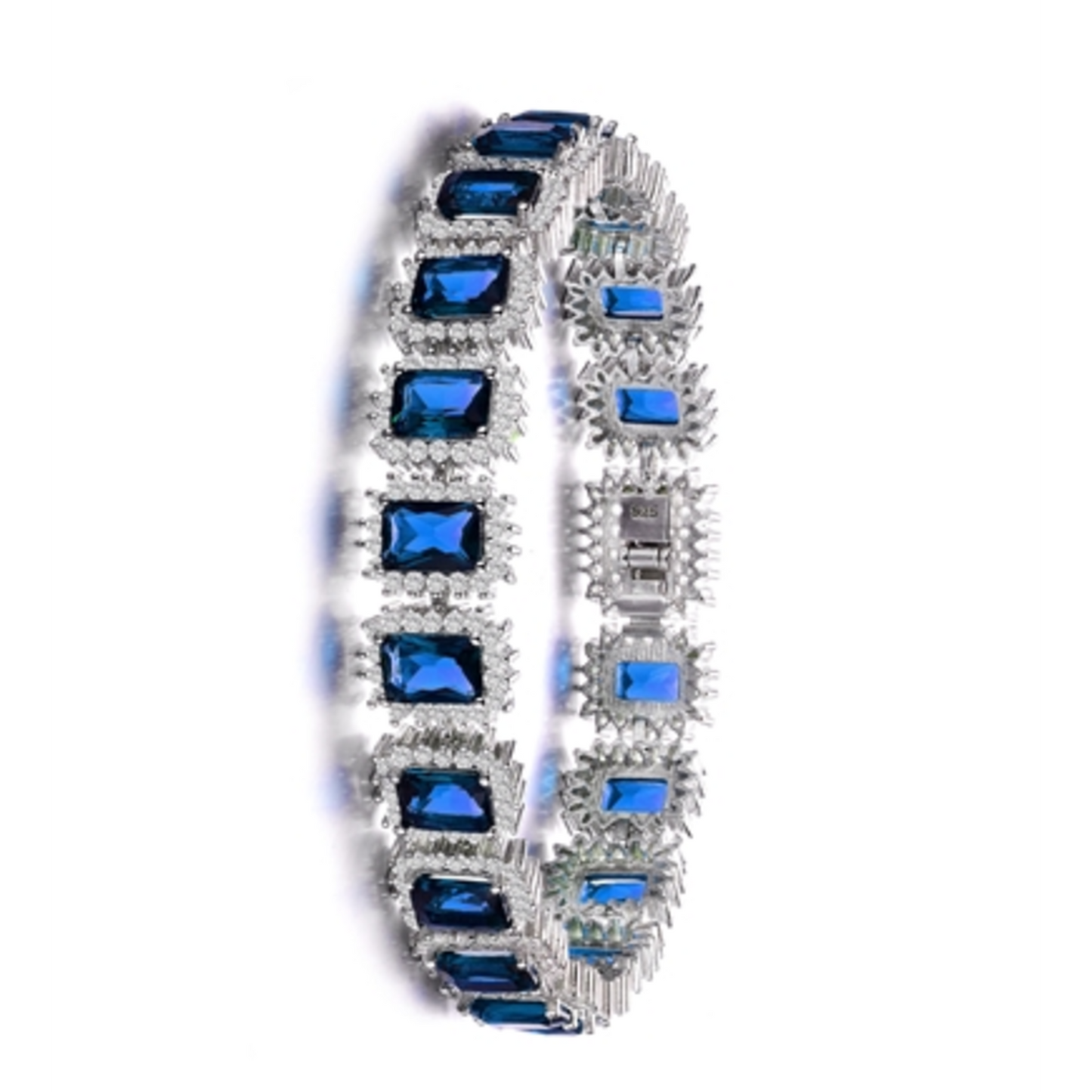 CZ RHODIUM BLUE STATEMENT NECKLACE, BLUE, 7.25''