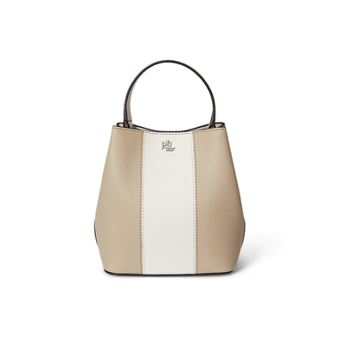 TWO-TONE LEATHER SMALL REESE BUCKET BAG, BIRCH TAN/SOFT WHITE