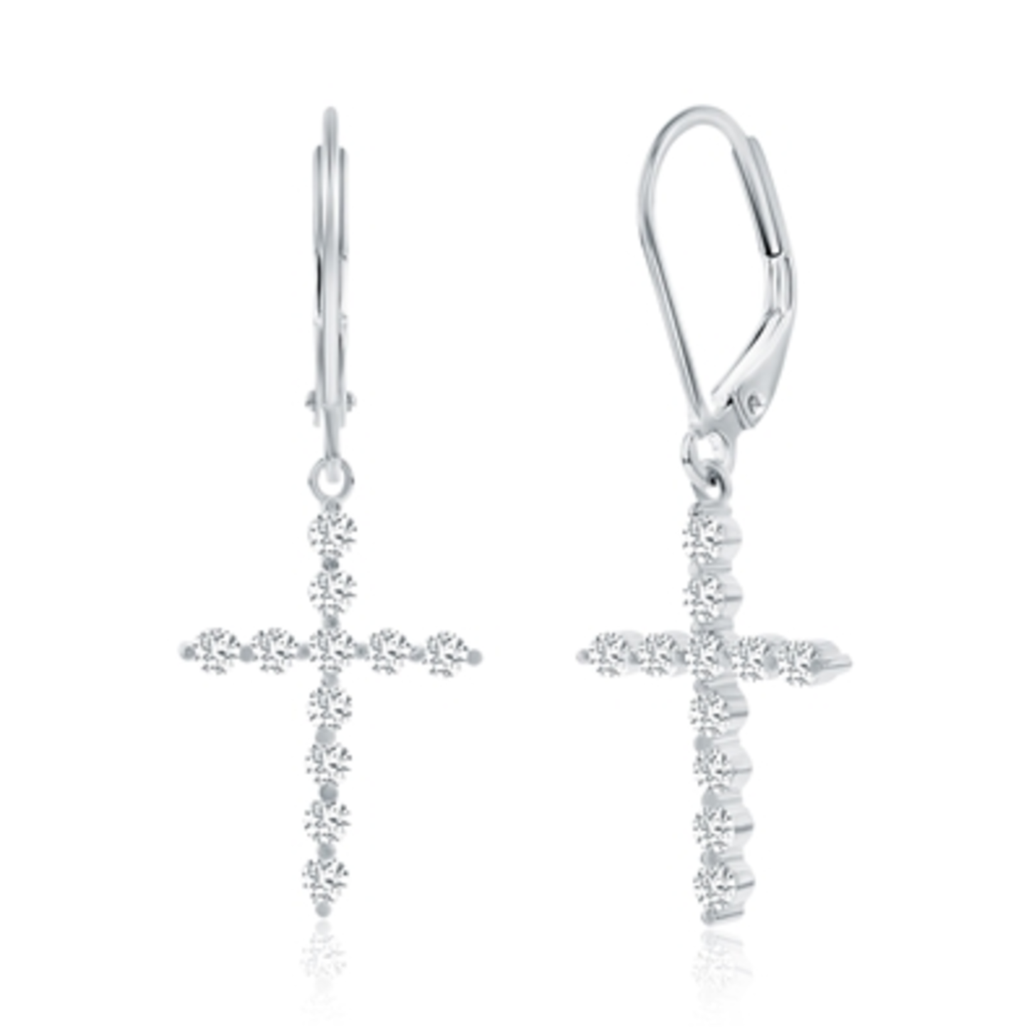 STERLING SILVER CRYSTAL CROSS EARRINGS, SILVER, 12X8MM