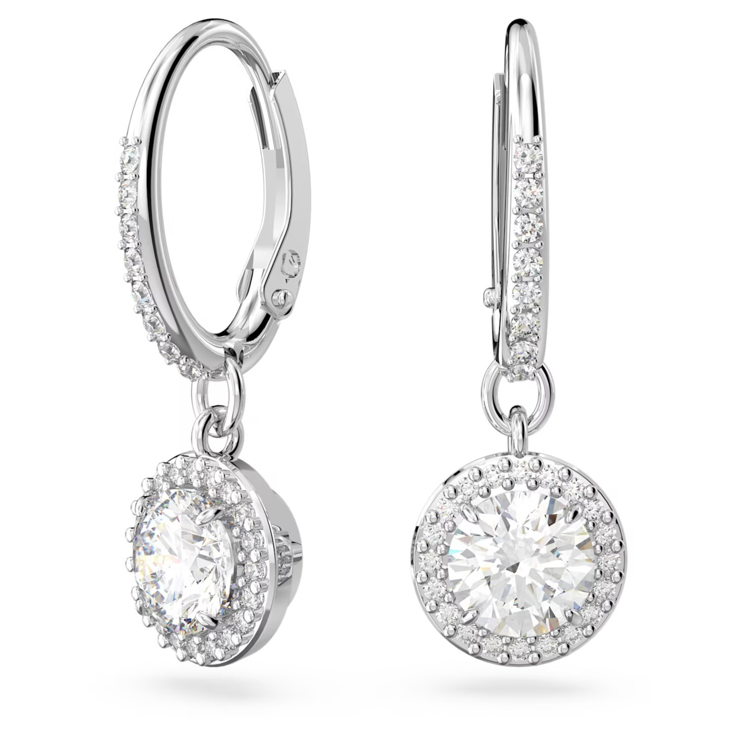 SWAROVSKI UNA ANGELIC DROP EARRINGS ROUND CUT, PAVÉ, WHITE, RHODIUM PLATED