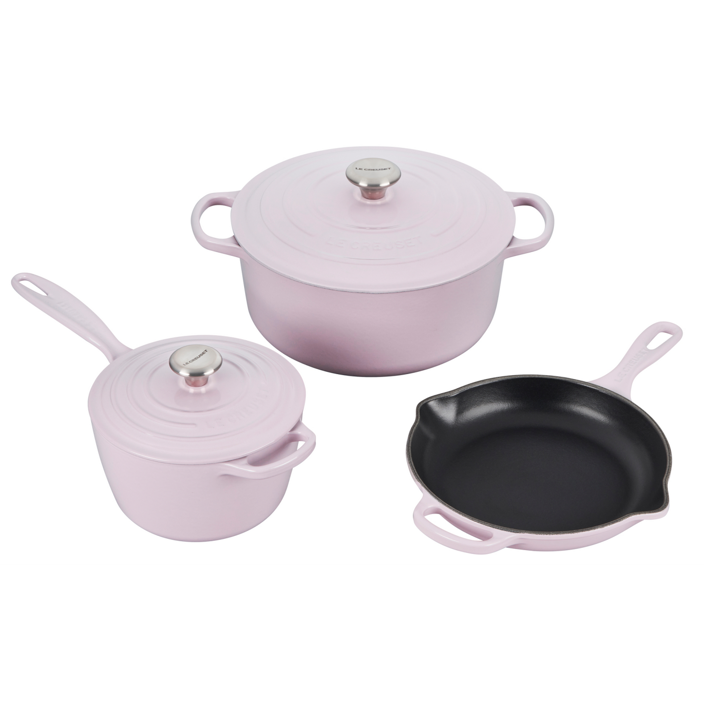 LE CREUSET 5PC SIGNATURE SET - SHALLOT (5.5QT. SIG. RDO, 1.75QT. SIG. SAUCEPAN, 9 INCHES SIG. SKILLET)