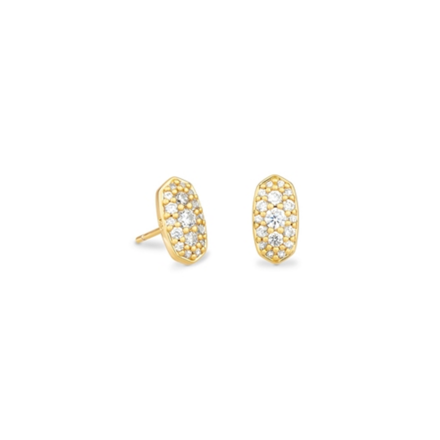GRAYSON CRYSTAL STUD EARRINGS, GOLD METAL WHITE CZ