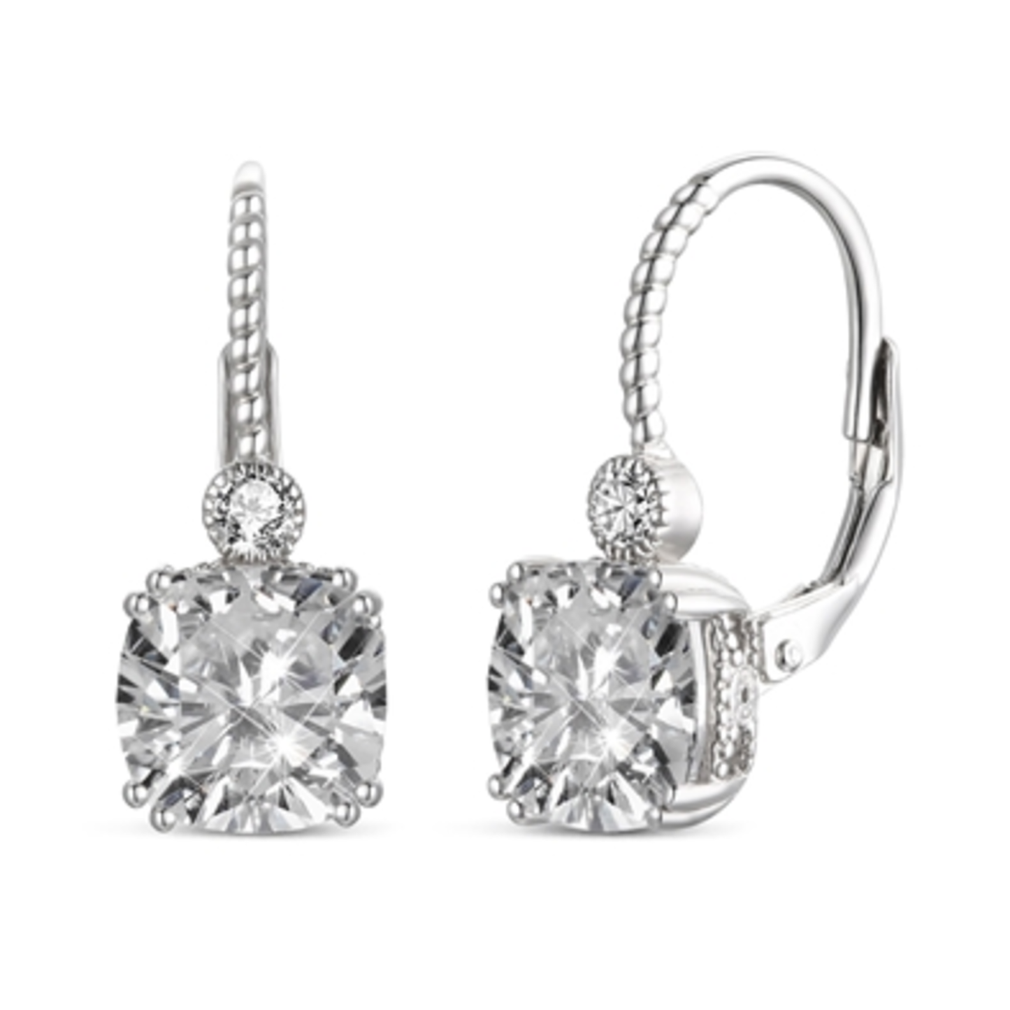 RHODIUM PLATED CZ LEVERBACK EARRINGS, CLEAR, 0.82