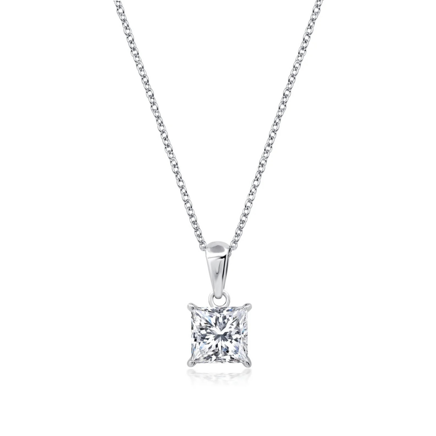 CRISLU PRINCESS CUT SOLITAIRE BEZEL SET PENDANT SMALL FINISHED IN PURE PLATINUM