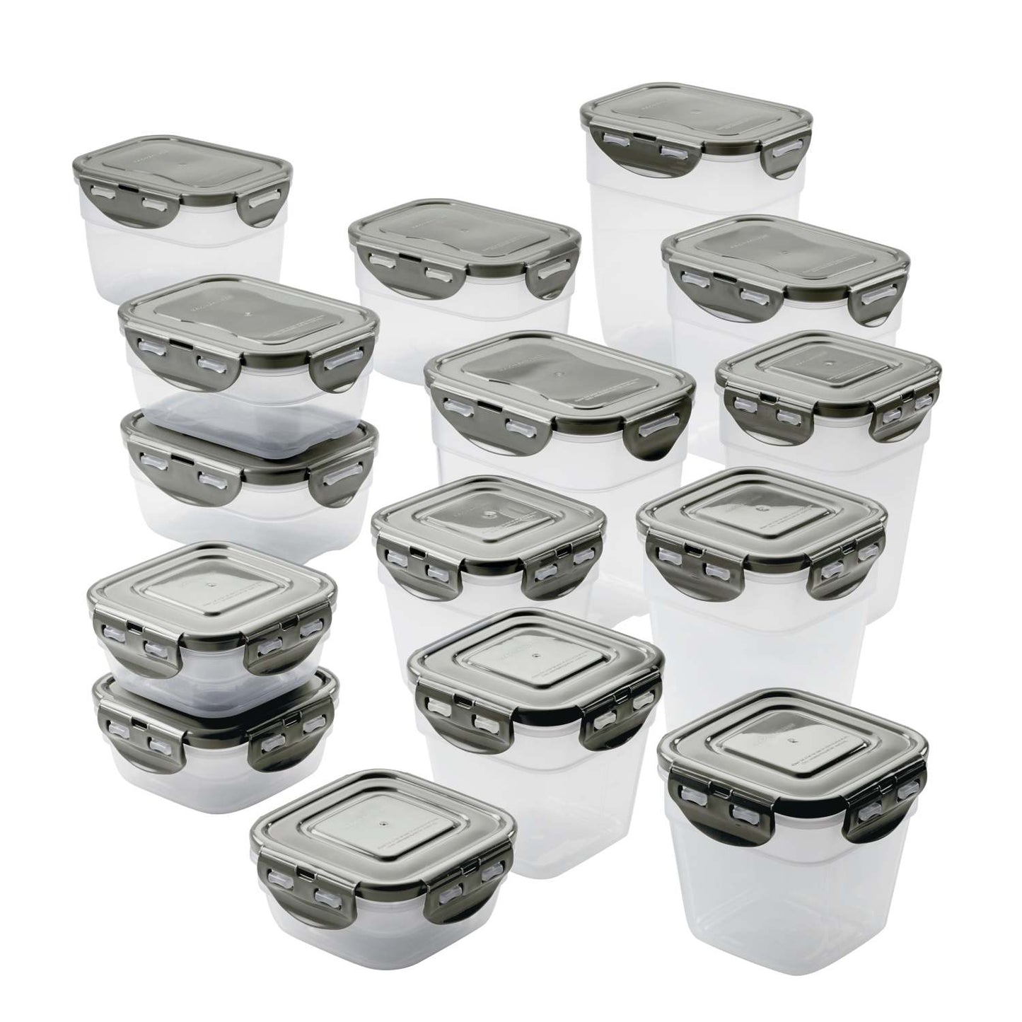 30PC LEAKPROOF STACKING CONTAINER FOOD STORAGE SET GRAY