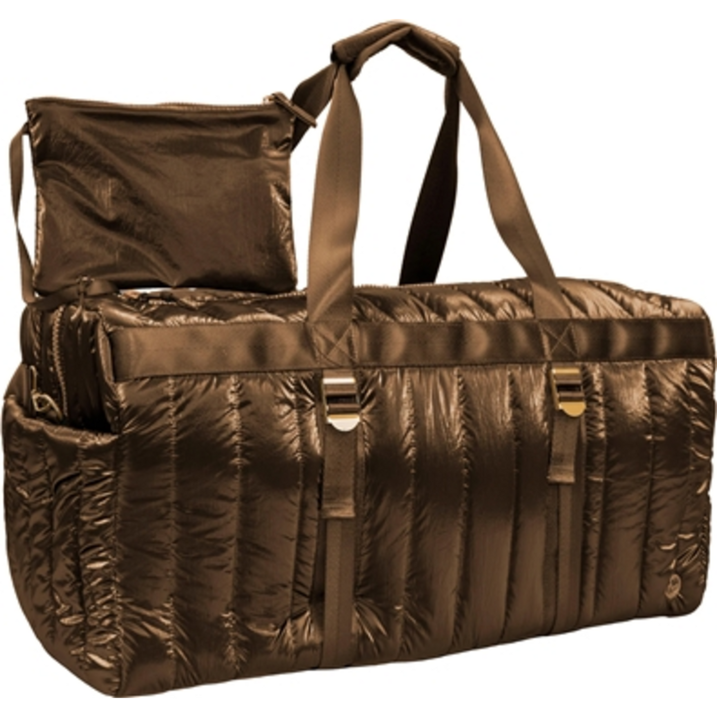 METALLIC QUILTED DUFFLE, CHOCOLATE, 22"