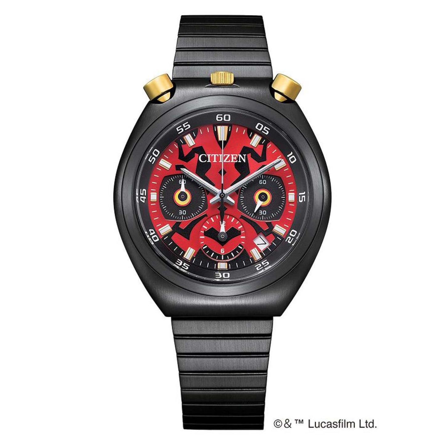 MEN'S QUARTZ STAR WARS DARTH MAUL BLACK STAINLESS STEEL WATCH, RED DIAL