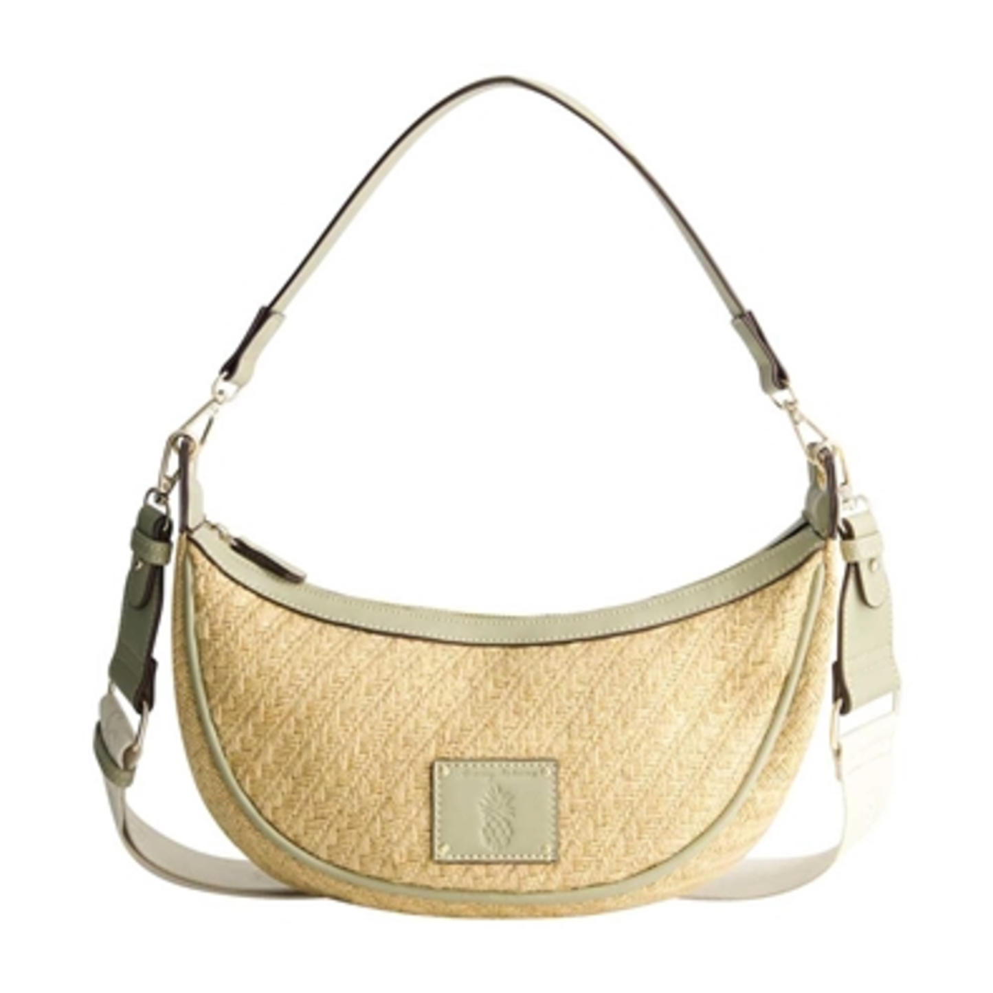 RAFFIA CRESCENT HOBO BAG, SAGE