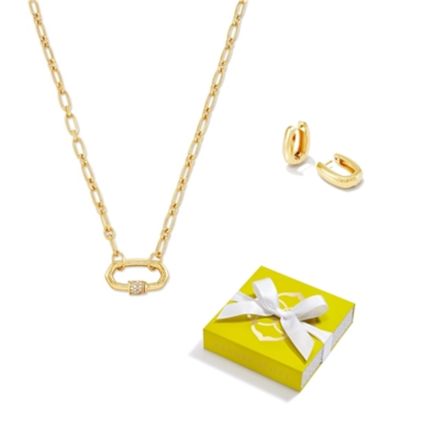 ELLEN HUGGIE EARRINGS & BRISTOL NECKLACE, 18K YELLOW GOLD VERMEIL