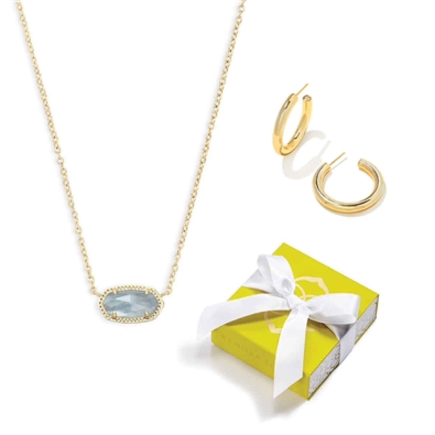 ELISA NECKLACE AND COLETTE EARRINGS SET, GOLD/LIGHT BLUE ILLUSION