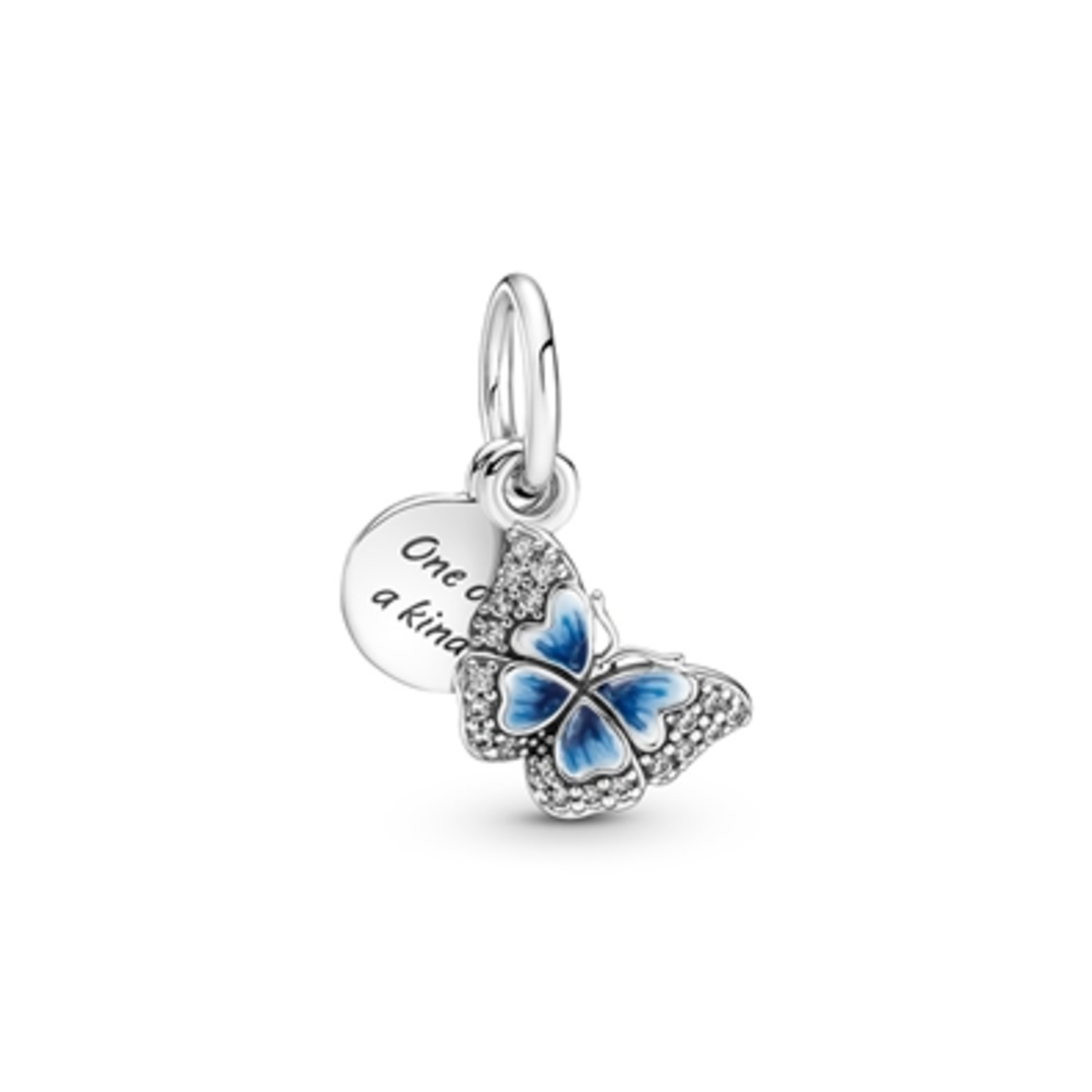BLUE BUTTERFLY AND QUOTE DOUBLE DANGLE CHARM, BLUE