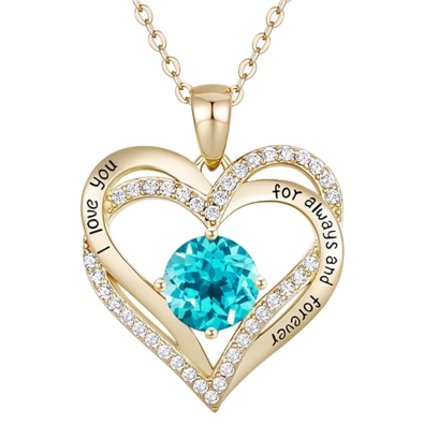 14K GOLD TWIN BLUE HEART NECKLACE, BLUE, 18"
