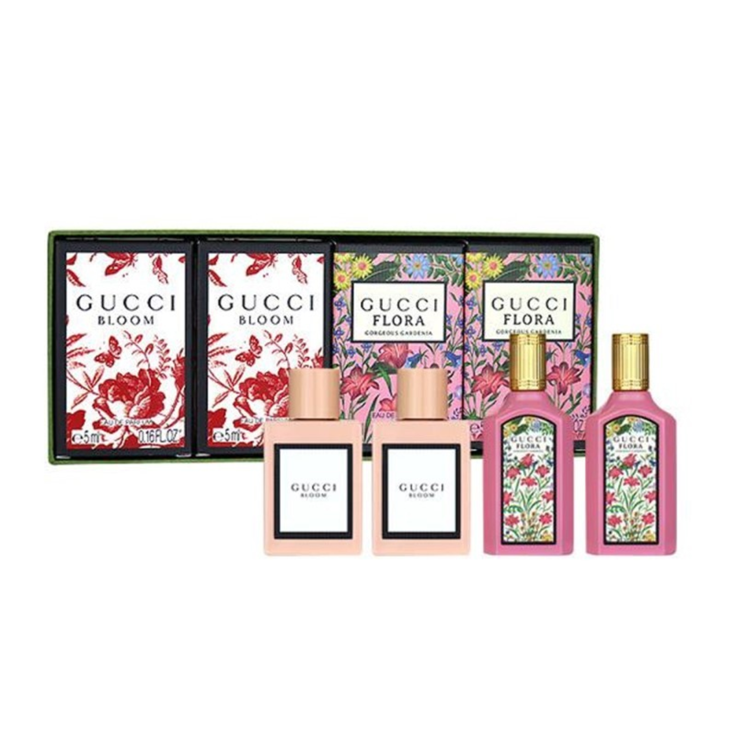 GUCCI (W) 4PC MINIATURE SET: 2X5ML BLOOM EDP/ 2X5ML FLORA GORGEOUS GARDENIA