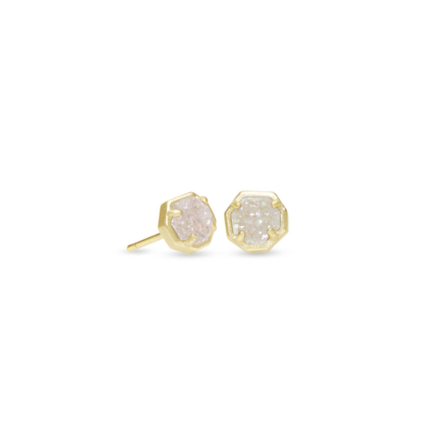 KENDRA SCOTT NOLA GOLD STUD EARRINGS IN IRIDESCENT DRUSY