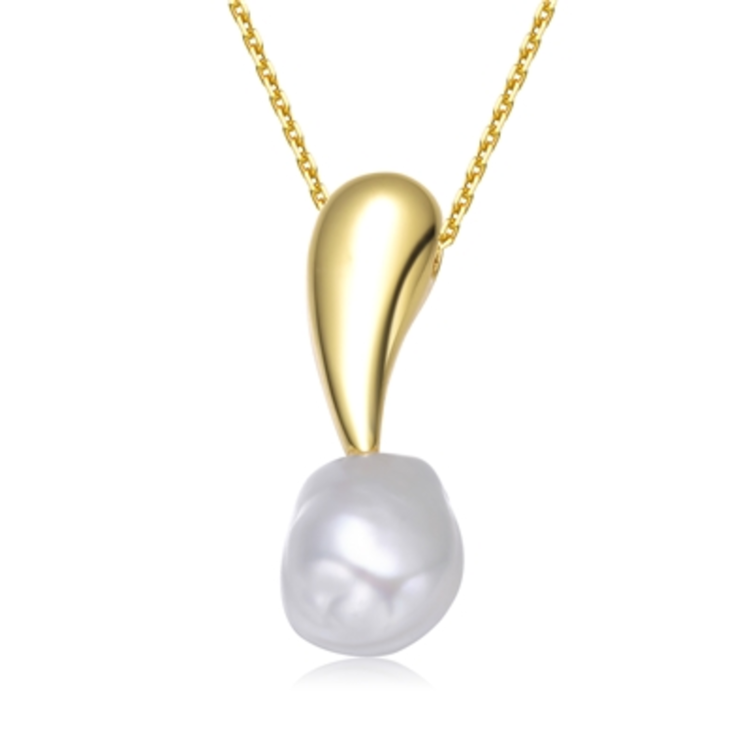 GOLD PLATED PEARL DROP NECKLACE, GOLD, 16"