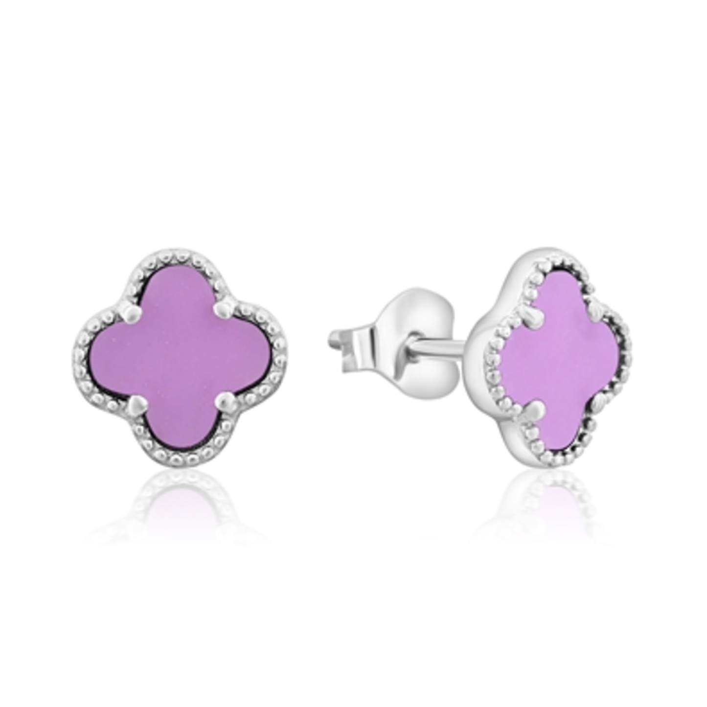 STERLING SILVER PURPLE CLOVER STUDS, PURPLE, 7MM