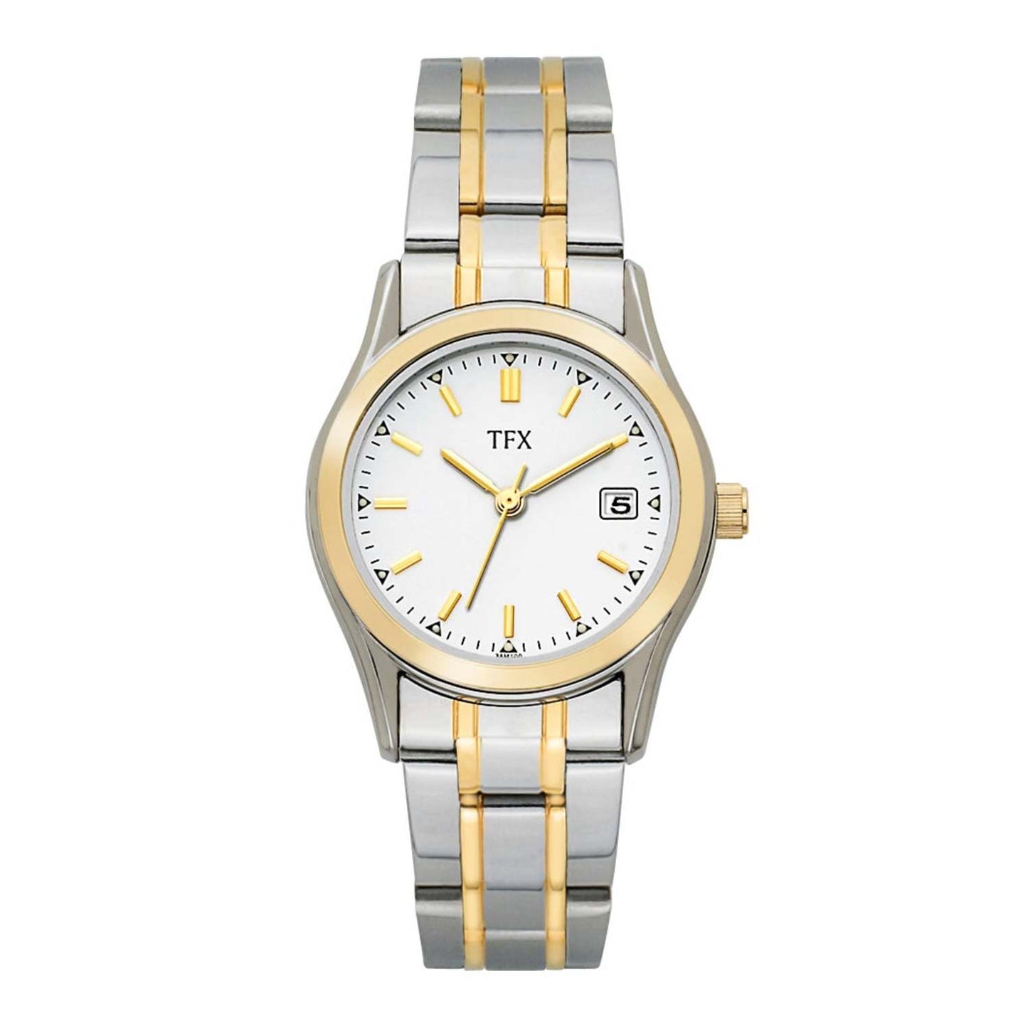 LADIES' TFX TWO-TONE STAINLESS STEEL WATCH, WHITE DIAL