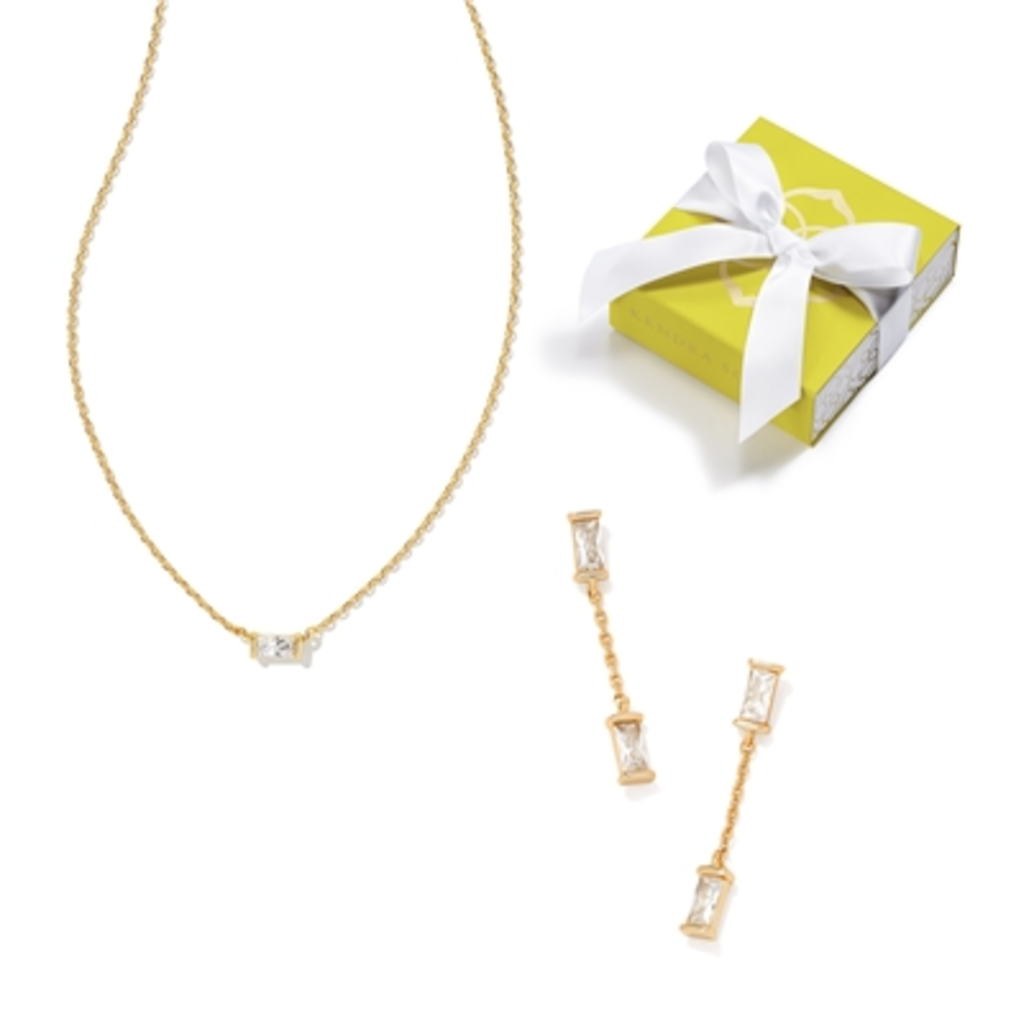 JULIETTE PENDANT & DROP EARRINGS SET, GOLD WHITE CRYSTAL