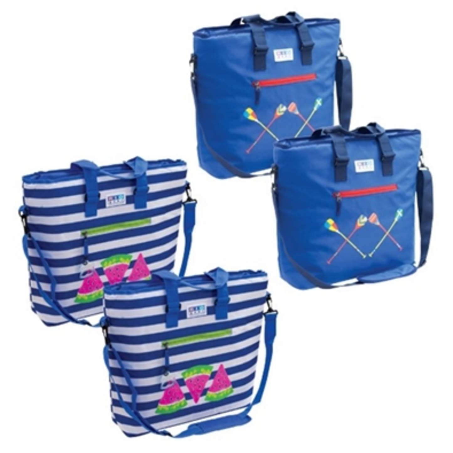 DELUXE INSULATED COOLER BEACH BAG SET, WATERMELON/OARS, 4 PACK