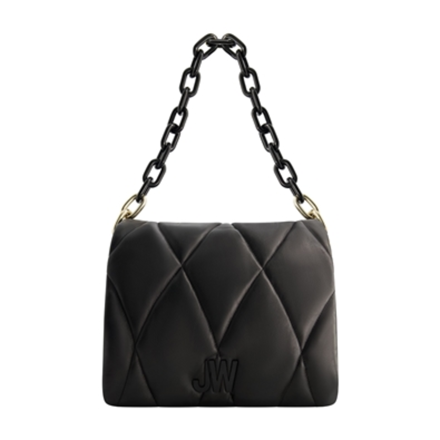 QUILTED CHAIN SHOULDER BAG, BLACK