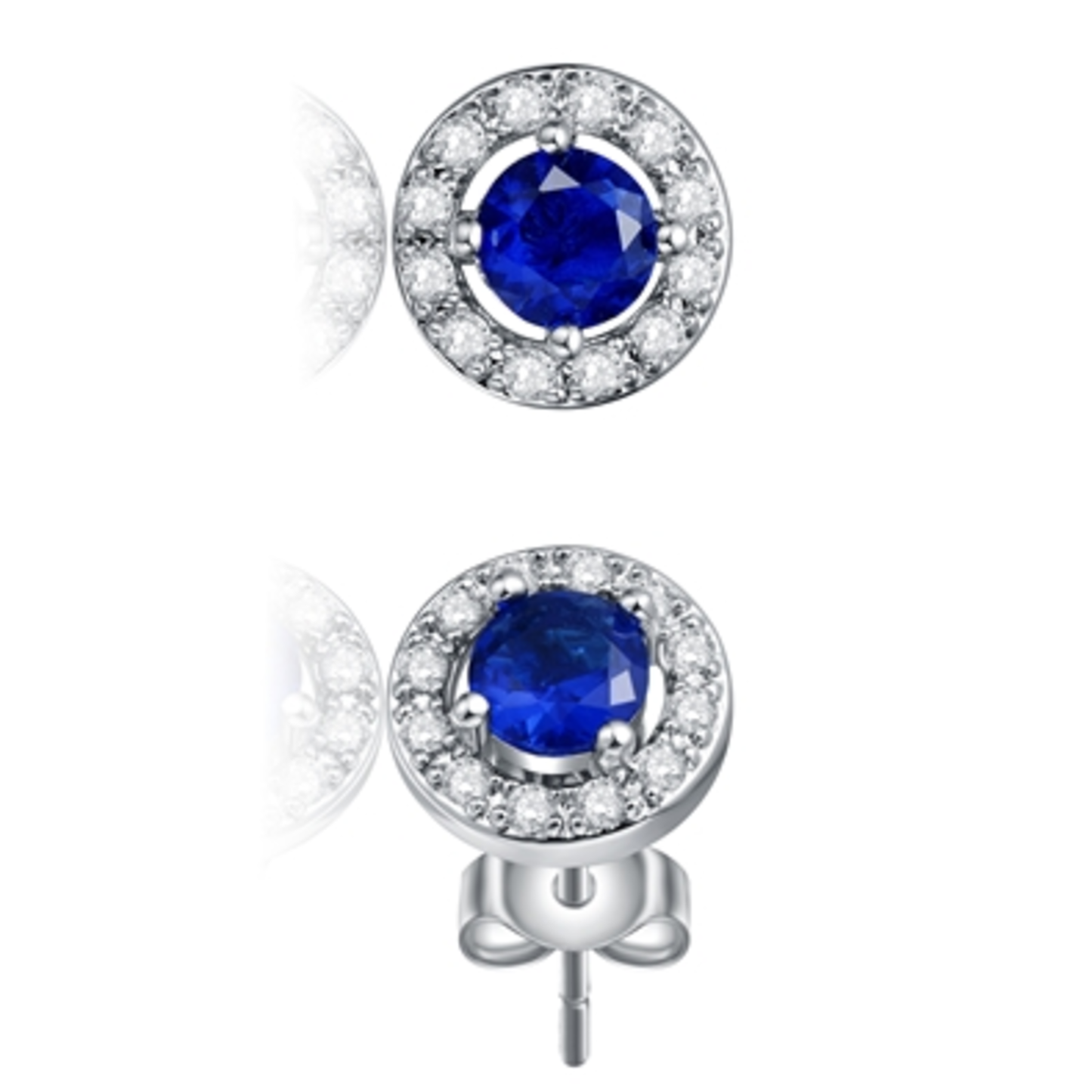 CZ RHODIUM SAPPHIRE STUD EARRINGS, BLUE