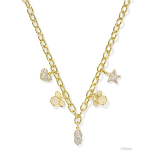 MICKEY MINNIE CHARM NECKLACE, GOLD IRIDESCENT WHITE MIX