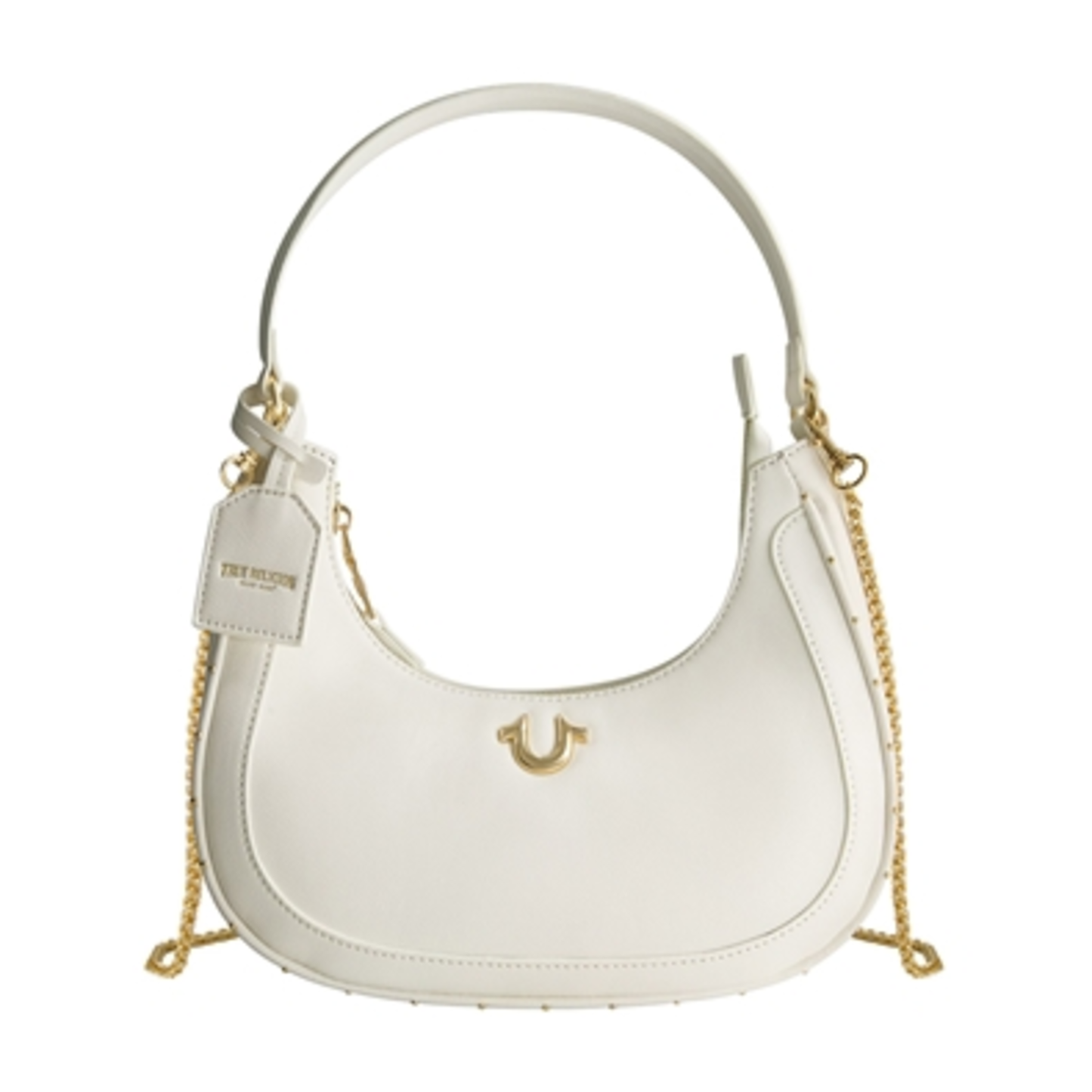 ZIP TOP CRESCENT HOBO BAG, WHITE