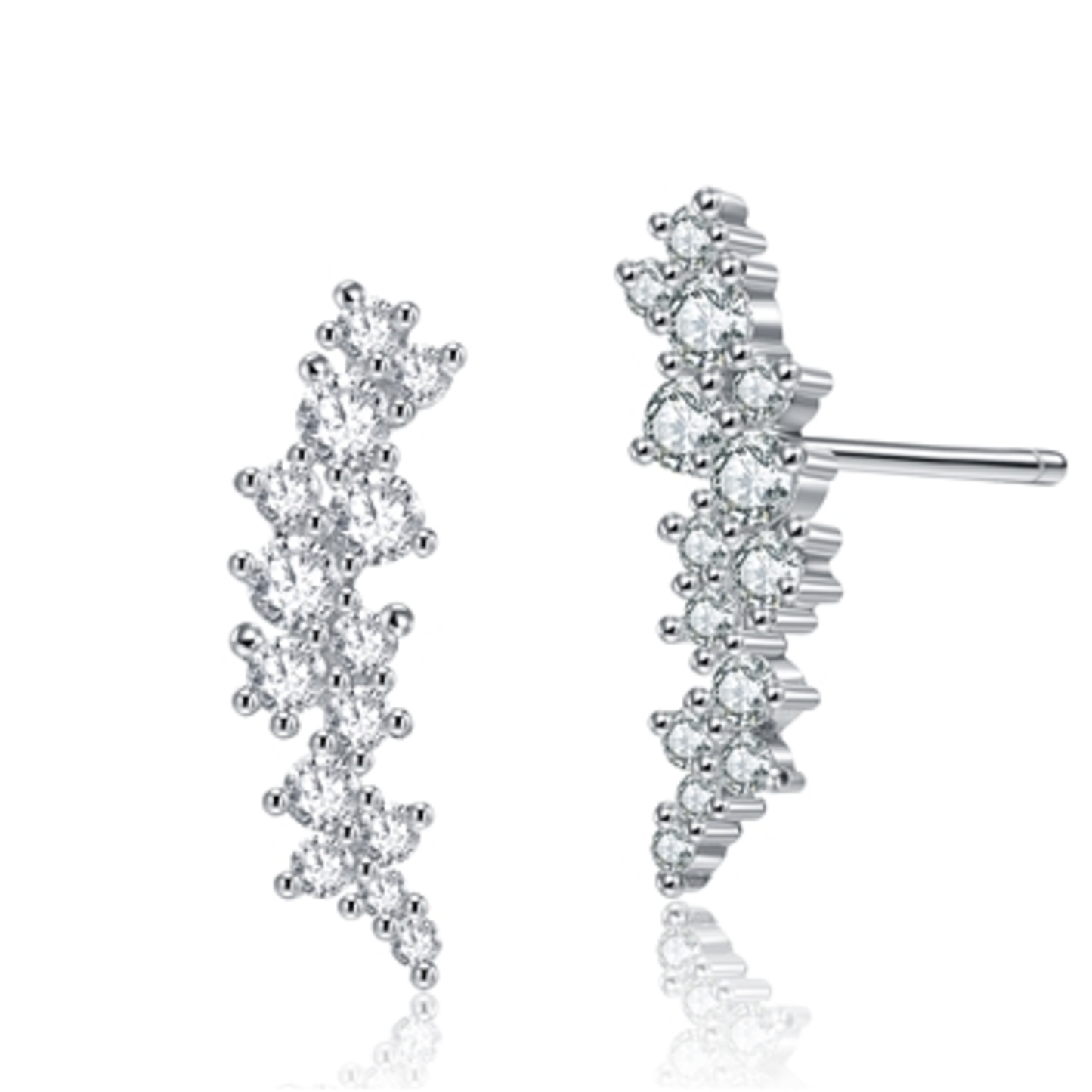 RHODIUM PLATED CLEAR CZ STUD EARRINGS, CLEAR, 0.67