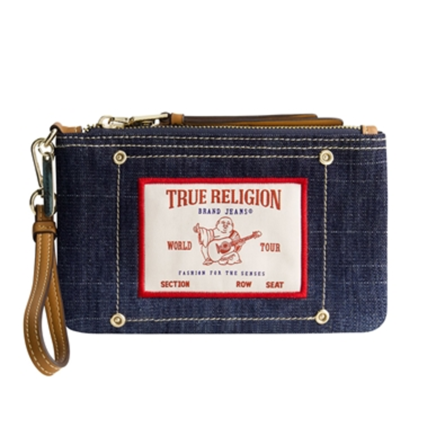 BUDDHA PATCH DENIM WRISTLET, DARK DENIM