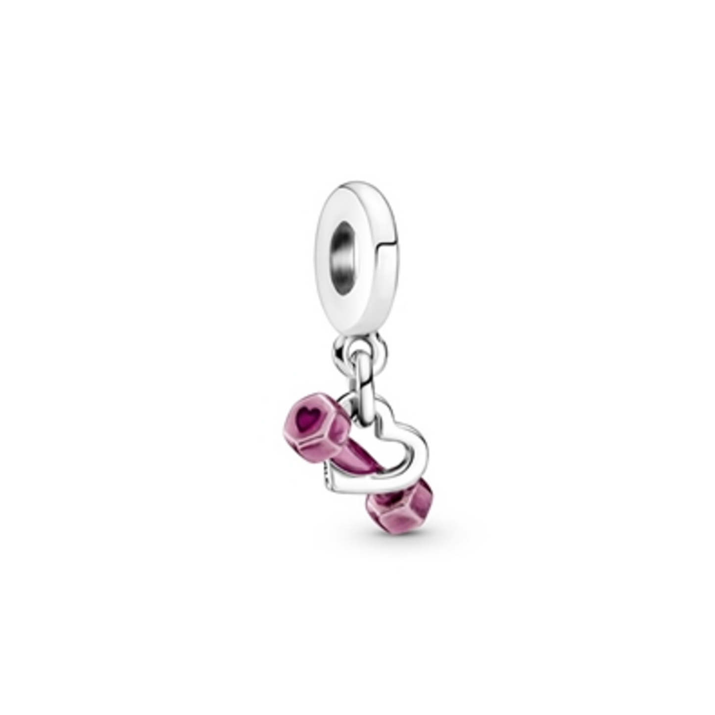 DUMBBELL AND HEART DANGLE CHARM, PINK
