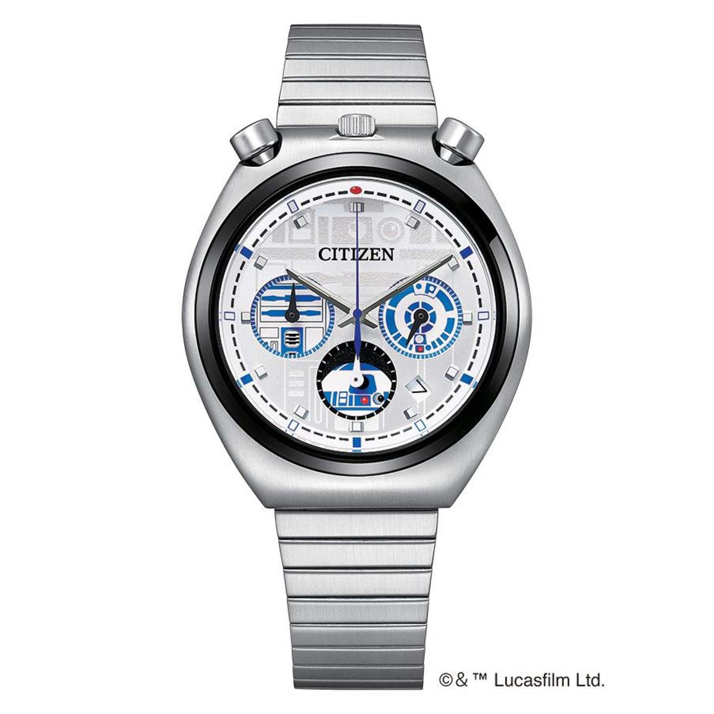 MEN'S QUARTZ STAR WARS R2-D2 SILVER-TONE STAINLESS STEEL WATCH, SILVER DIAL